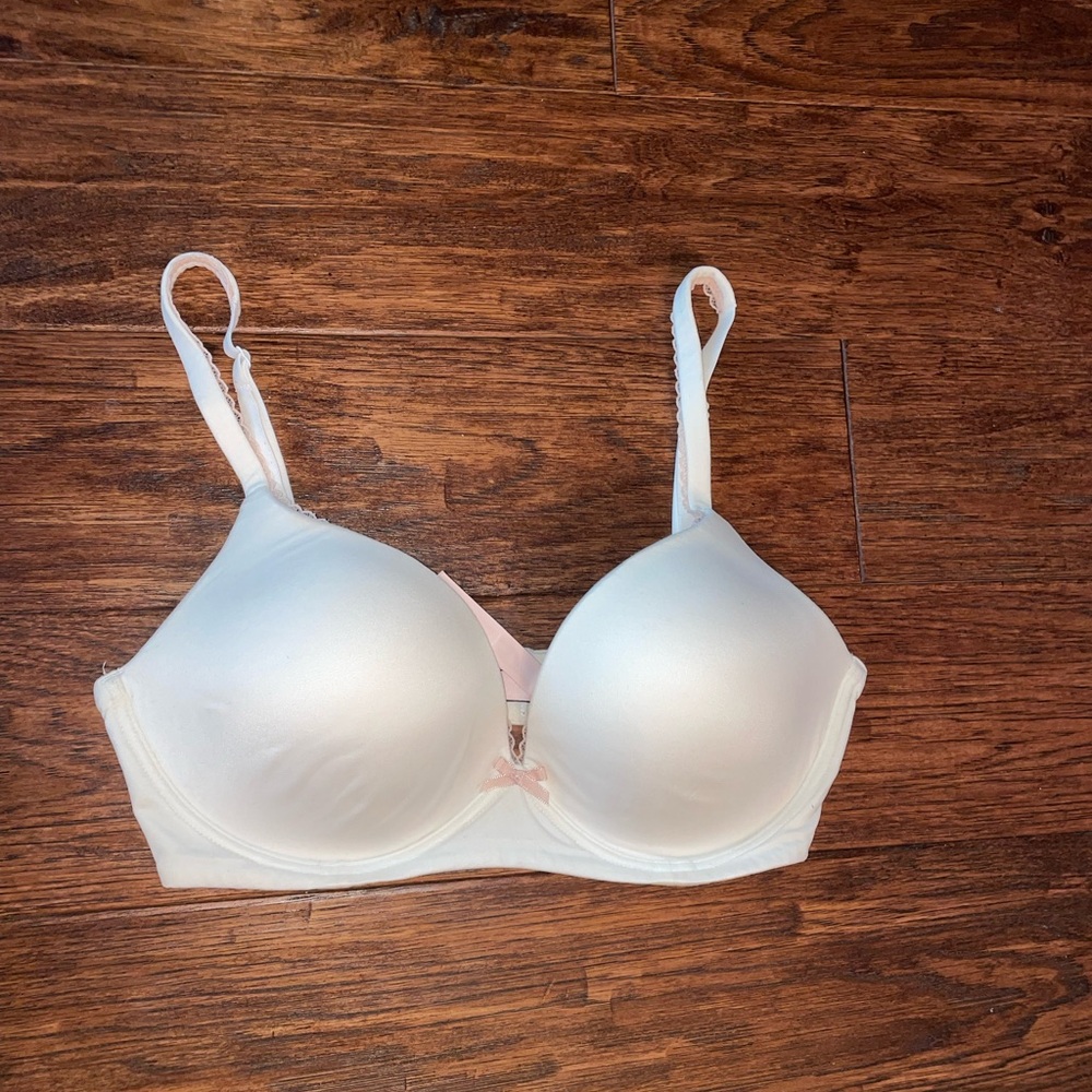 Victoria's Secret Body by Victoria Wireless White Bra with Pink Accents